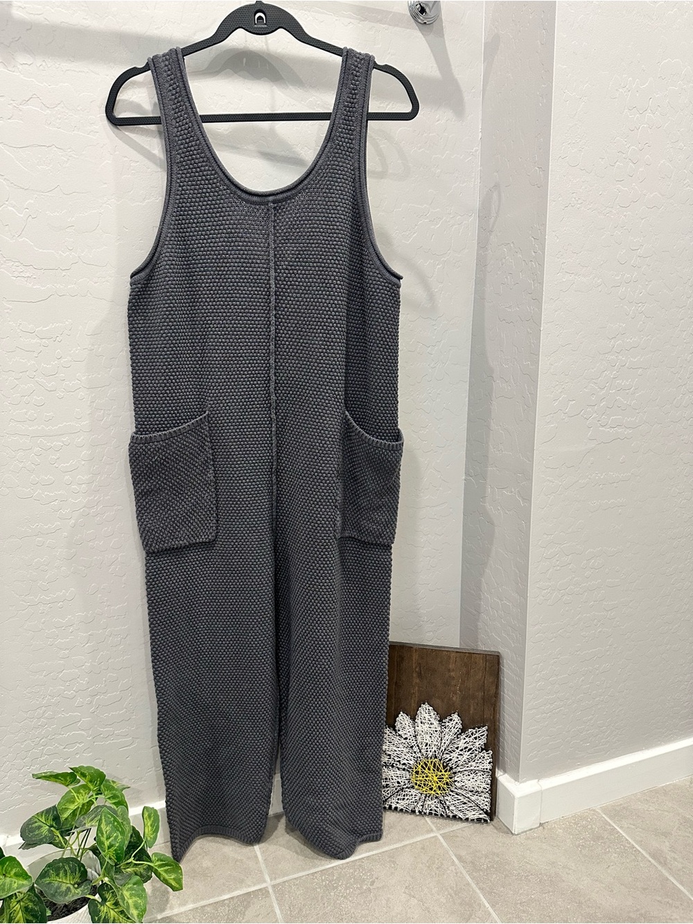 Free People Charcoal Gray Wide Leg Knit Jumpsuit
